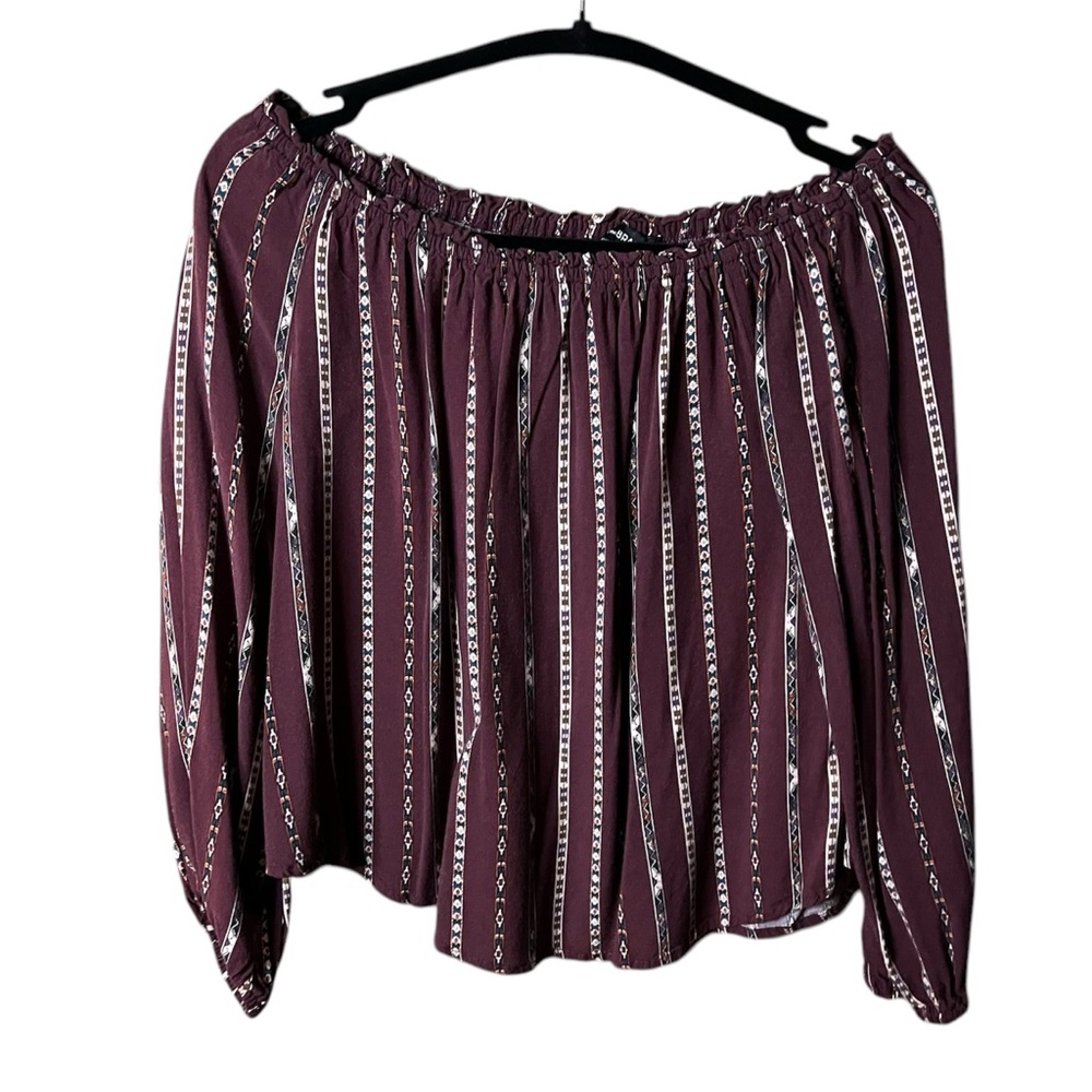 Fika the brand burgundy striped off the shoulder top size medium